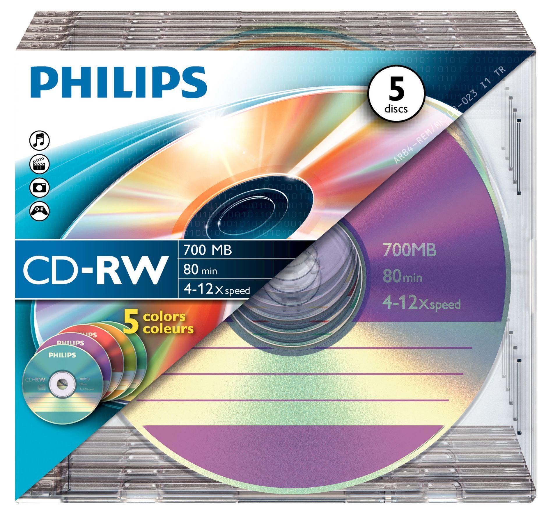 Disco CD-RW PHILIPS CW7D2CC05/00 (700 MB - 80 min - 4-12x - Pack de 5)