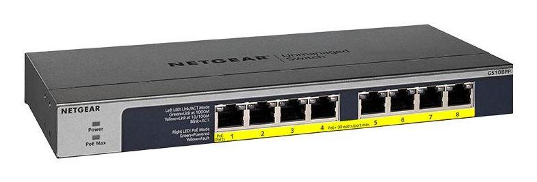 Switch NETGEAR GS108PP (Gigabit Ethernet - 192 KB - 16 Gbit/s - Preto)