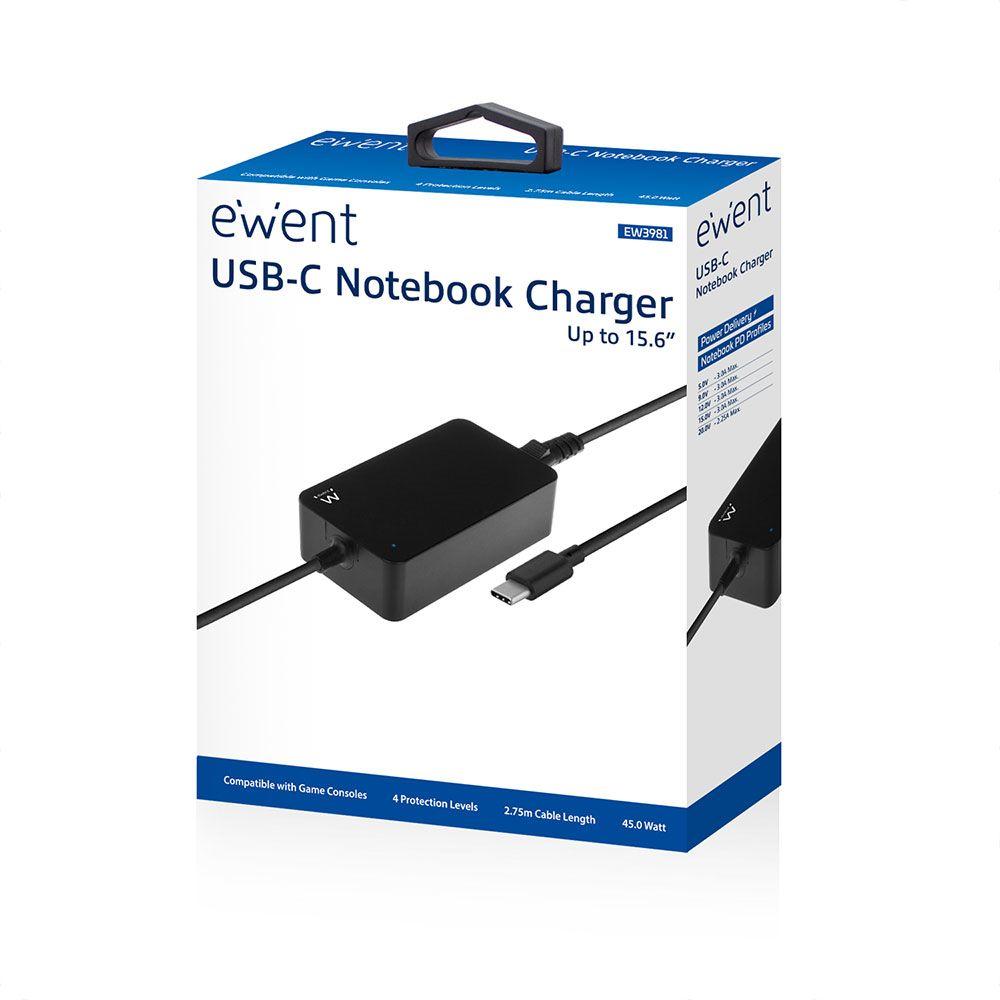 Carregador de Portátil Universal EWENT EW3981 (45 W - 5-20 V - Preto), miniatura 5