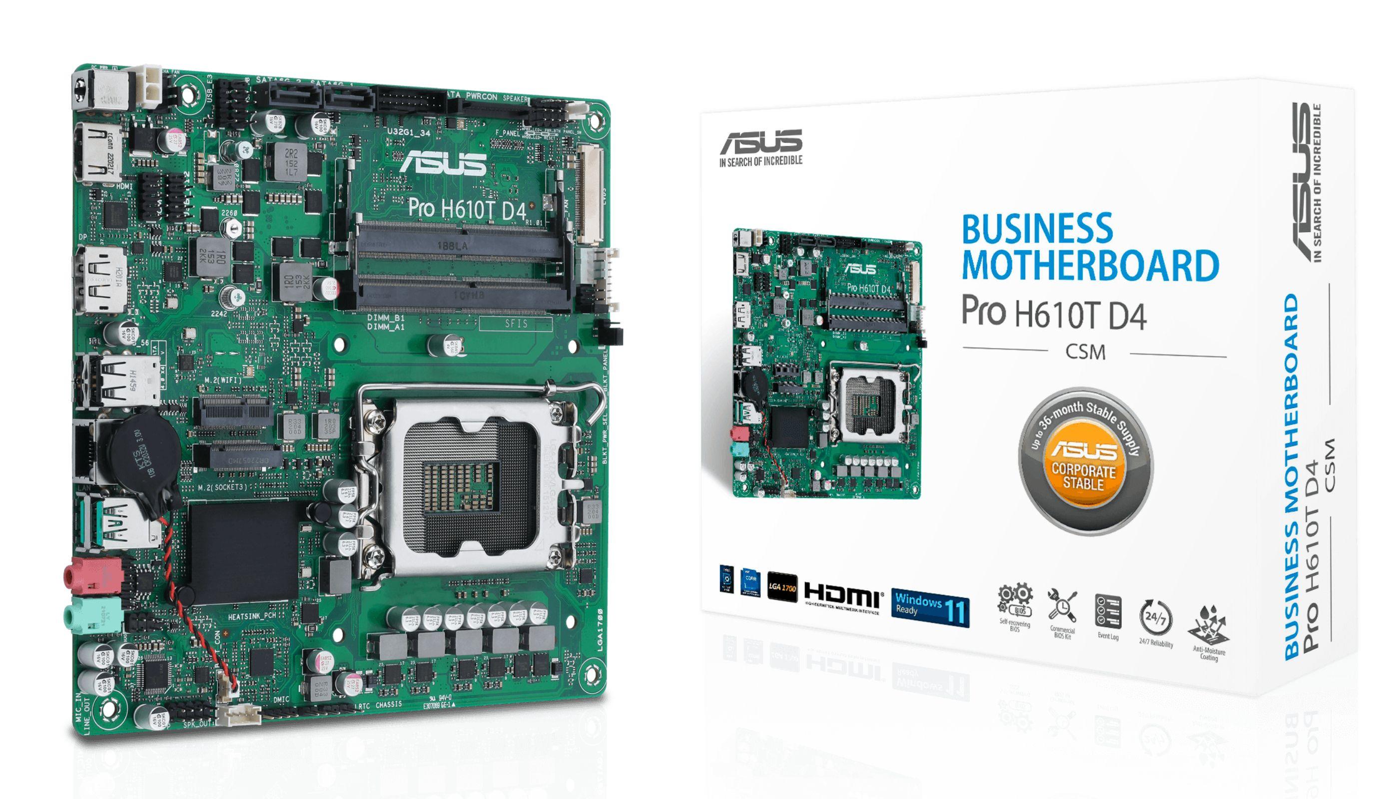 Motherboard ASUS Pro H610T D4-CSM (LGA 1700 - Thin Mini ITX - Duplo canal)