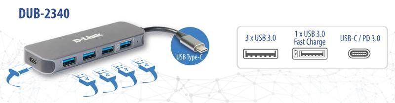 Hub USB-C D-LINK DUB-2340 (Cinzento) — miniatura 3