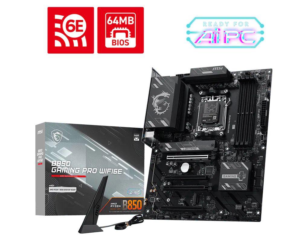 Motherboard MSI B850 GAMING PRO WIFI6E (AM5 - ATX - Duplo canal - Preto)