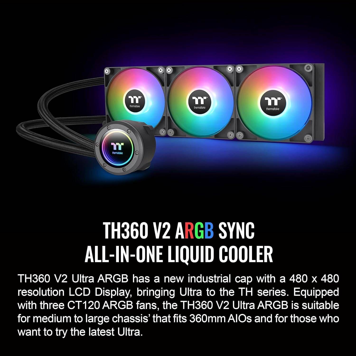 Refrigeração Líquida All-in-One THERMALTAKE TH360 V2 ARGB Sync (120 mm - 3 ventoinhas - 2000 RPM - Preto) — miniatura 2