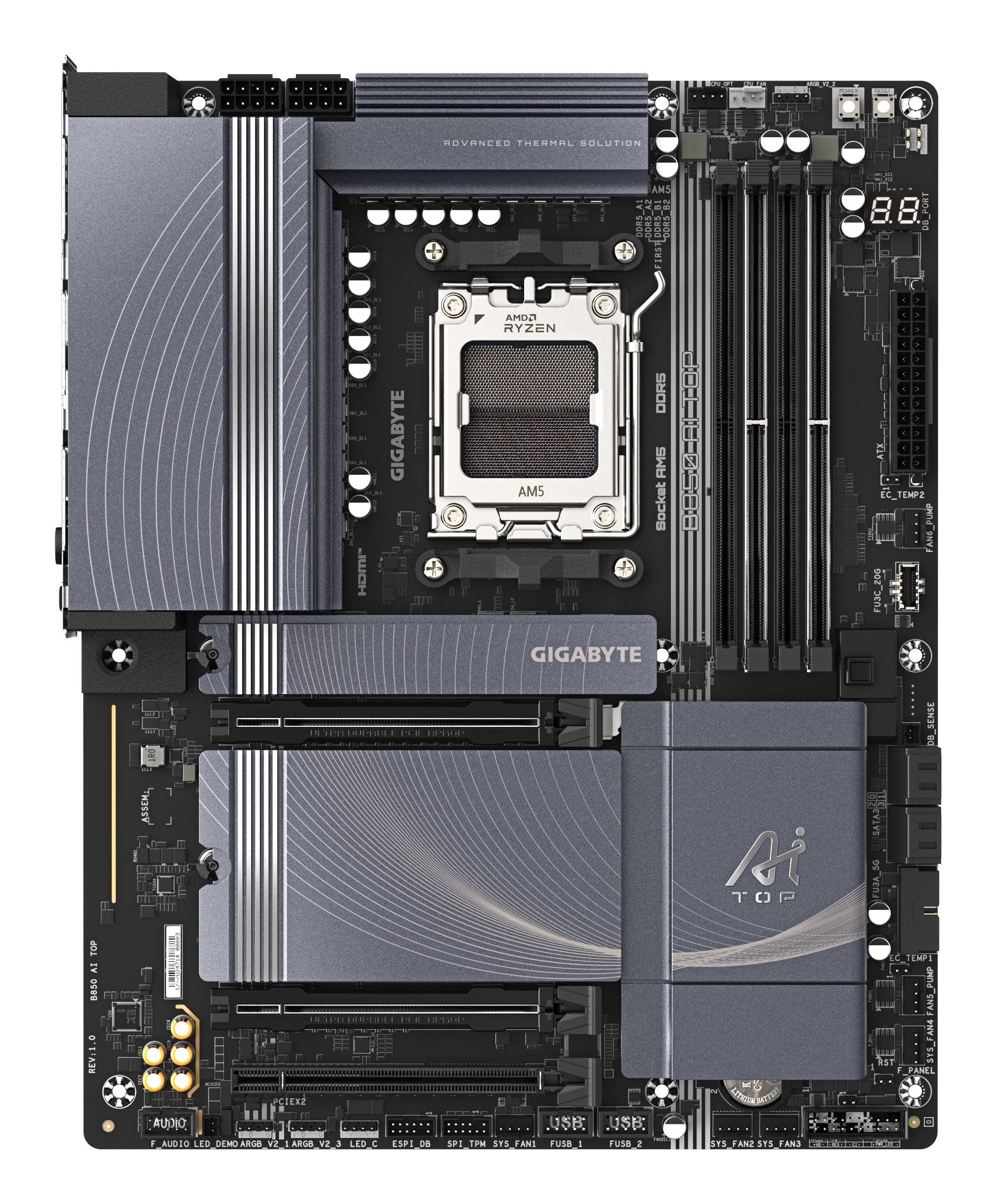 Motherboard GIGABYTE B850 AI TOP (AM5 - ATX - Duplo canal - Castanho), miniatura 2