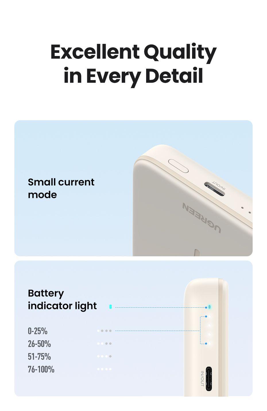 Powerbank UGREEN PB561 (10000 mAh - Até 20 W - USB Type-C - Bege), miniatura 12