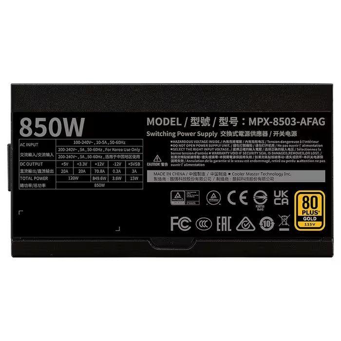 Fonte de Alimentação COOLER MASTER MWE 850W V3 Gold ATX3.1 (ATX - 850 W - 80 PLUS Gold - Preto), miniatura 4