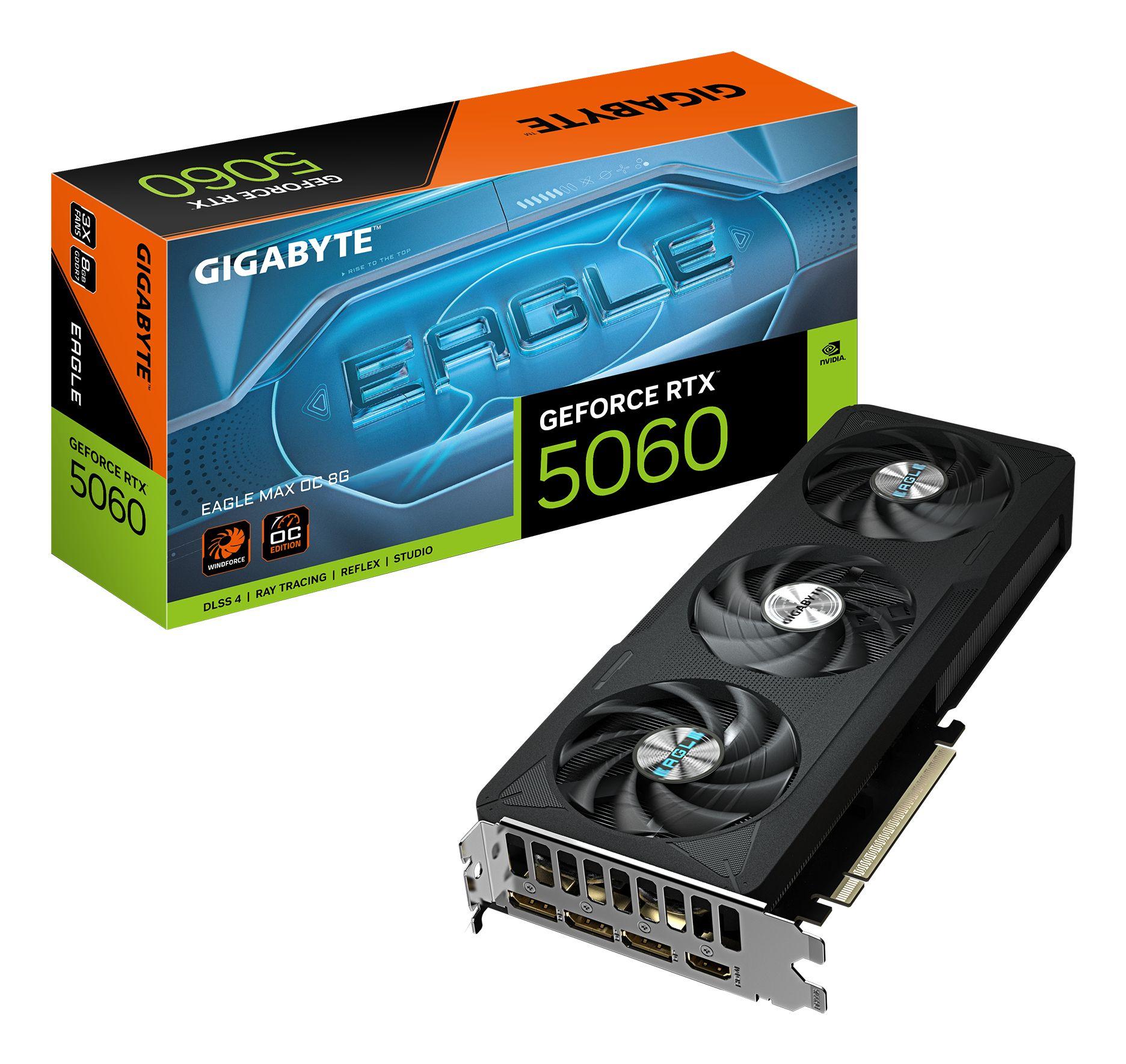 Placa Gráfica GIGABYTE GeForce RTX 5060 EAGLE MAX OC 8G (GeForce RTX 5060 - 28000 MHz - 8 GB - Preto)
