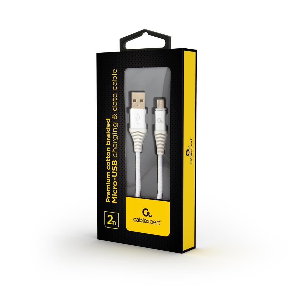 Cabo USB Type-A para Micro-USB GEMBIRD CC-USB2B-AMMBM-2M-BW2 (2 m - Prateado)