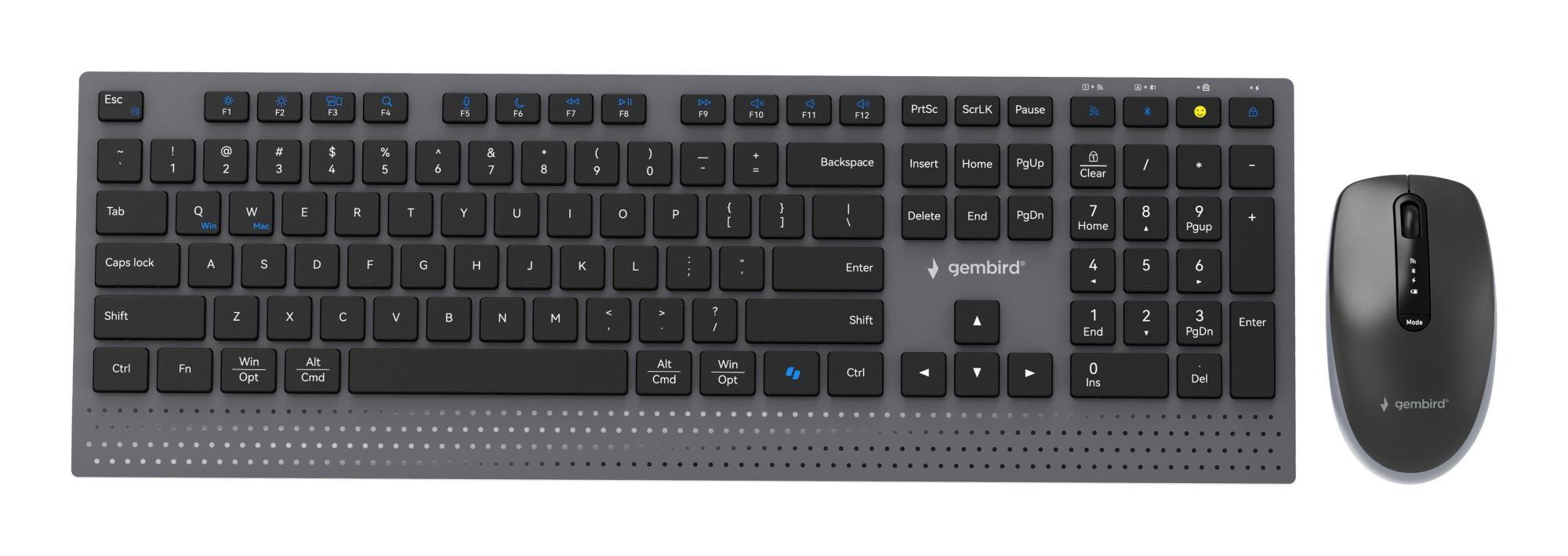 Teclado e Rato GEMBIRD KBS-WPS-02 (Internacional - RF sem fios - Preto)