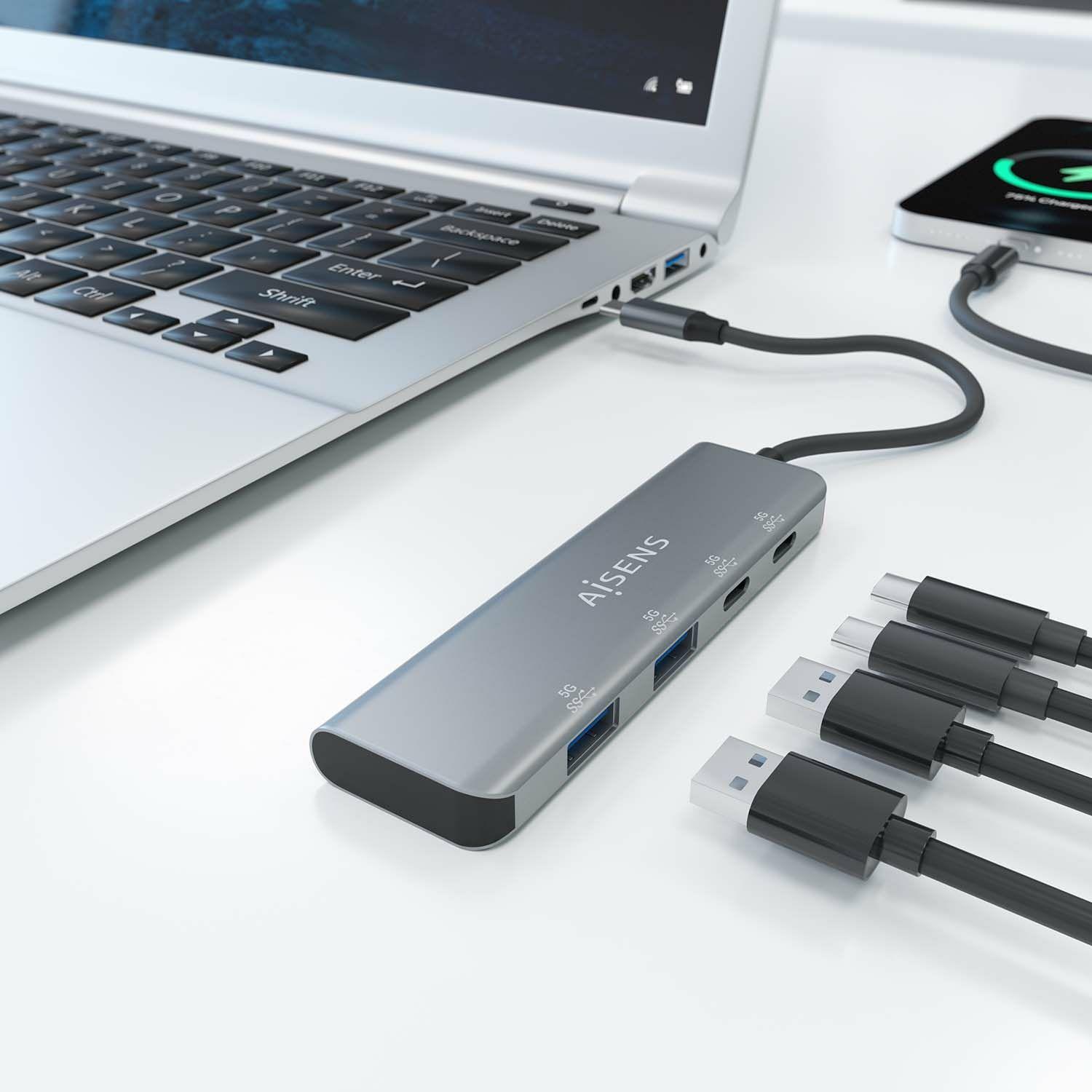 Hub USB-C AISENS A109-0763 (0,15 m - Cinzento), miniatura 5