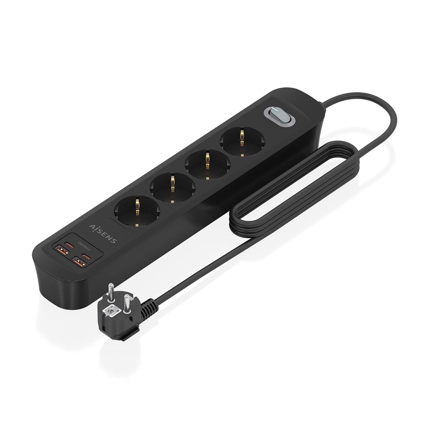 Bloco de Tomadas AISENS ASPS-2A2C13-BK (1,4 m - Preto)