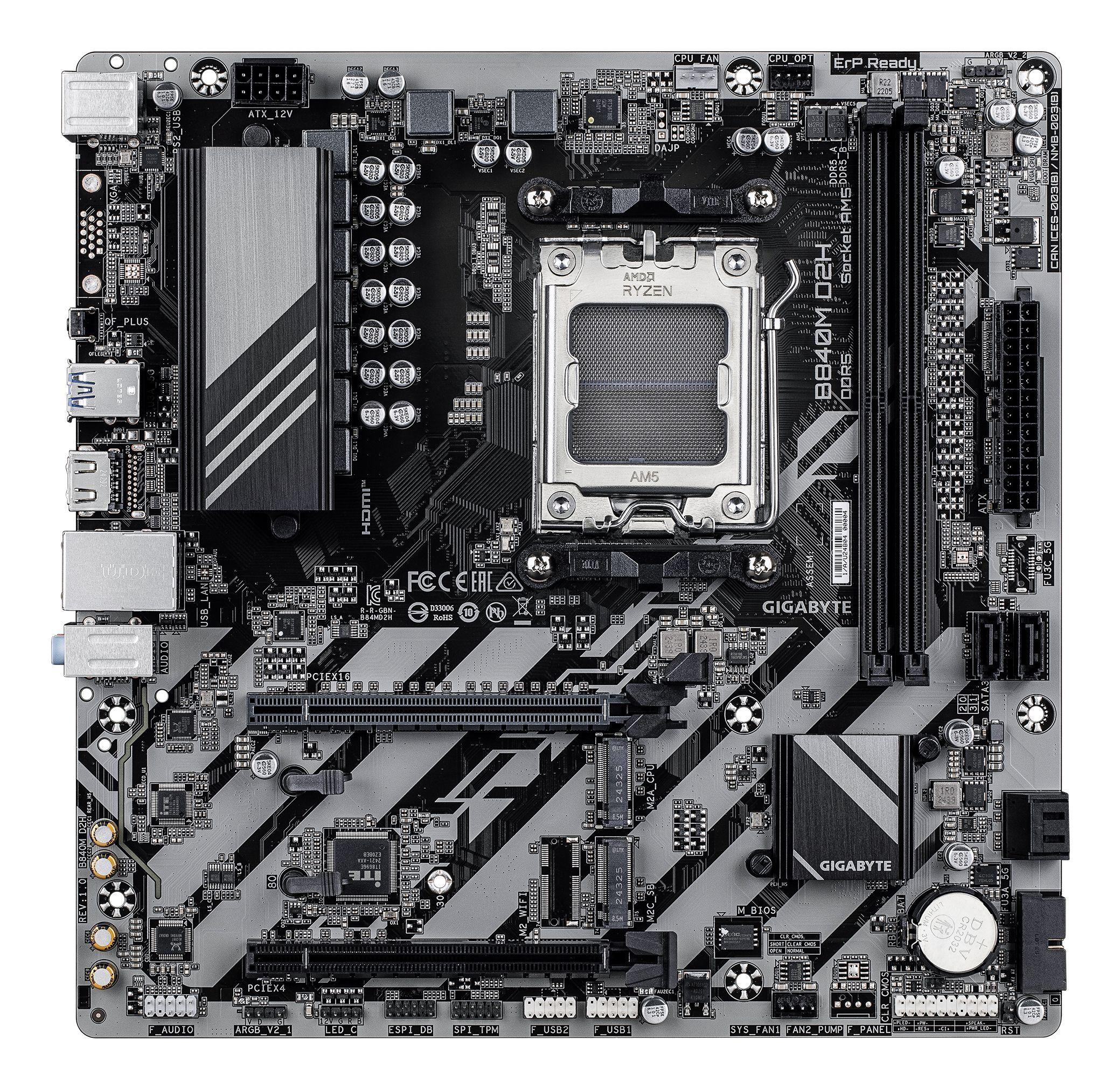 Motherboard GIGABYTE B840M D2H (AM5 - micro ATX - Duplo canal - Castanho escuro) — miniatura 2