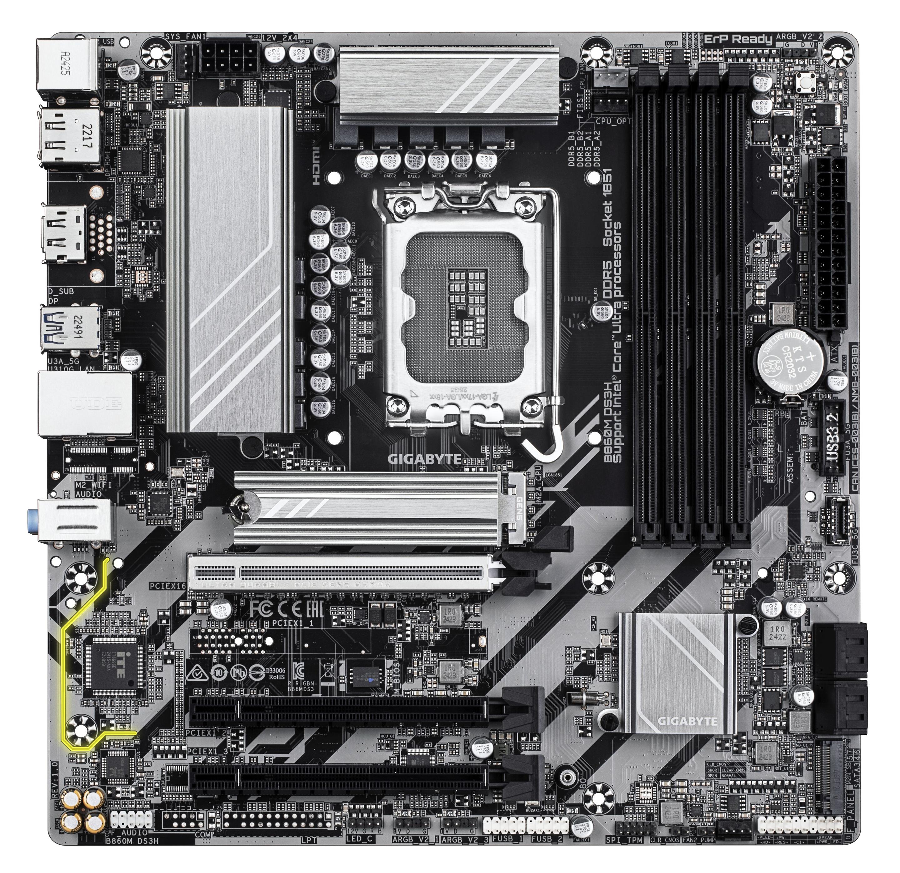 Motherboard GIGABYTE B860M DS3H (LGA 1851 (Socket V1) - micro ATX - Duplo canal - Castanho escuro), miniatura 2