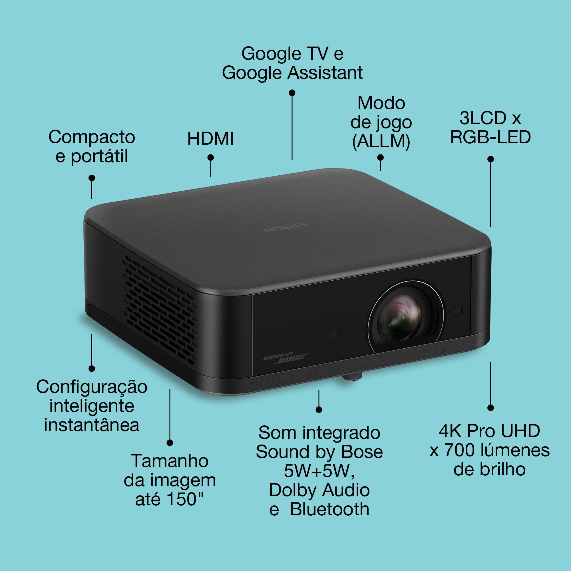 Projetor EPSON Lifestudio POP Plus EF-62B (4K - 30 a 150 polegadas - Google TV - Preto metalizado) — miniatura 6