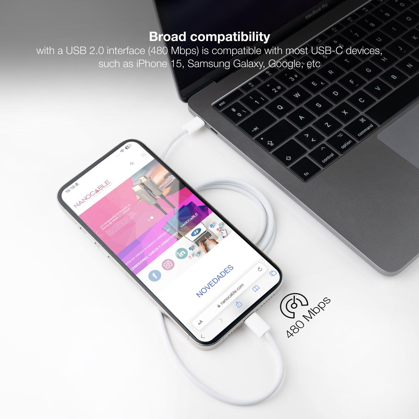 Cabo USB-C NANOCABLE 10.01.6001-CO (1 m - USB C - Branco) — miniatura 5