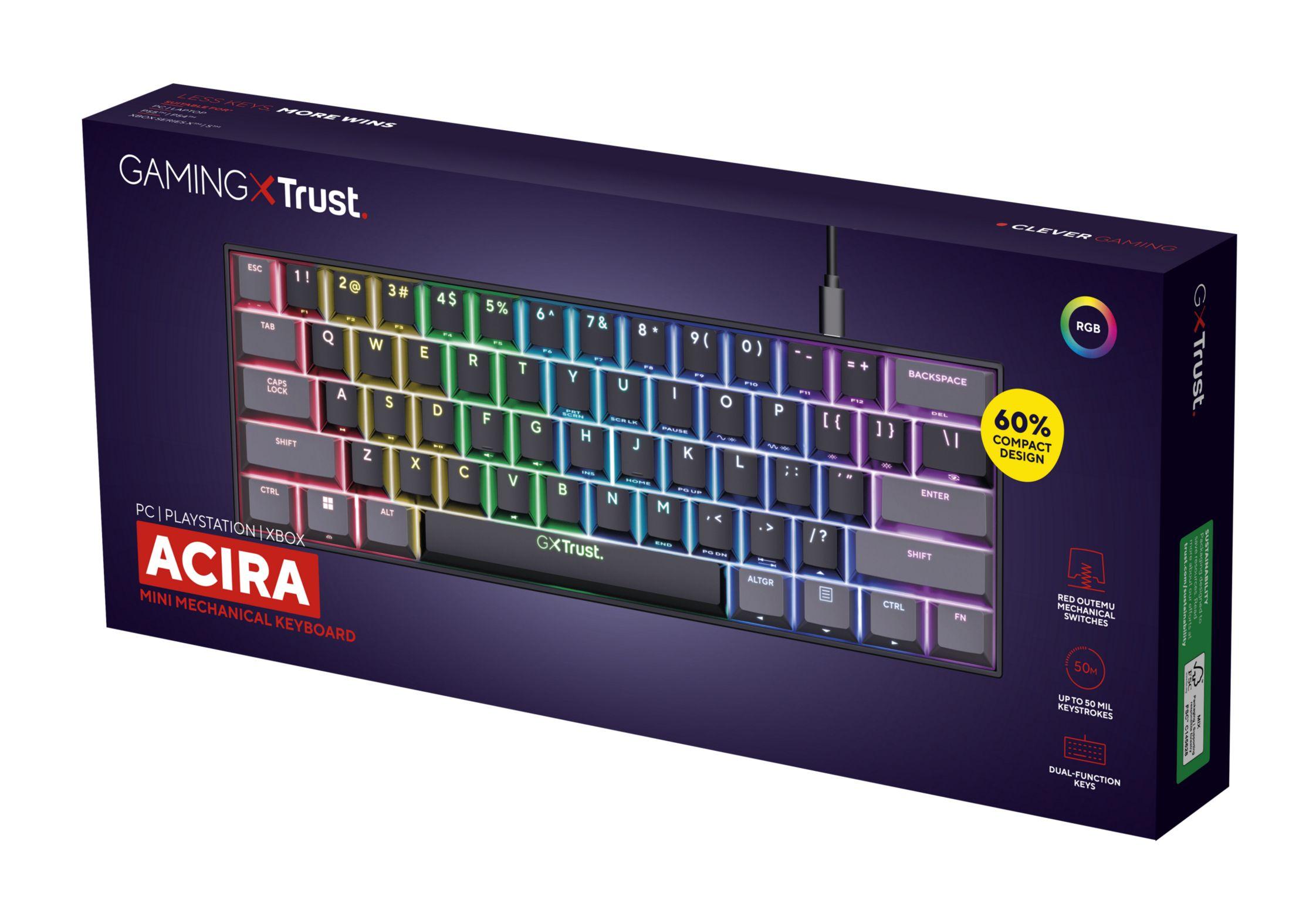 Teclado TRUST GXT 867 Acira (Inglês - Outemu Red - 60% - Preto), miniatura 5