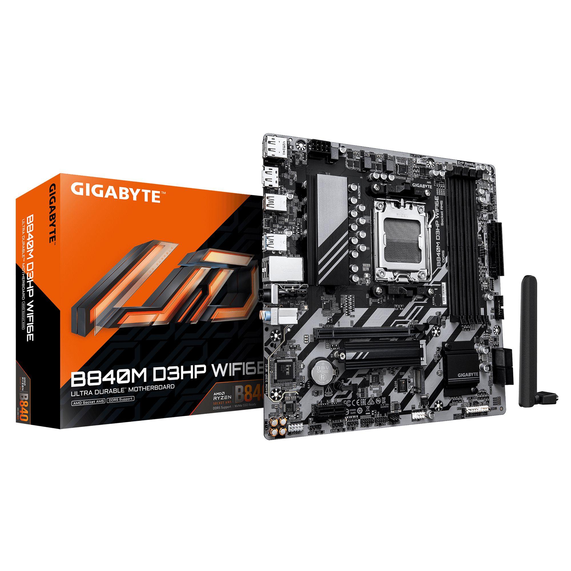 Motherboard GIGABYTE B840M D3HP WIFI6E (AM5 - Micro ATX - Duplo canal - Castanho escuro)