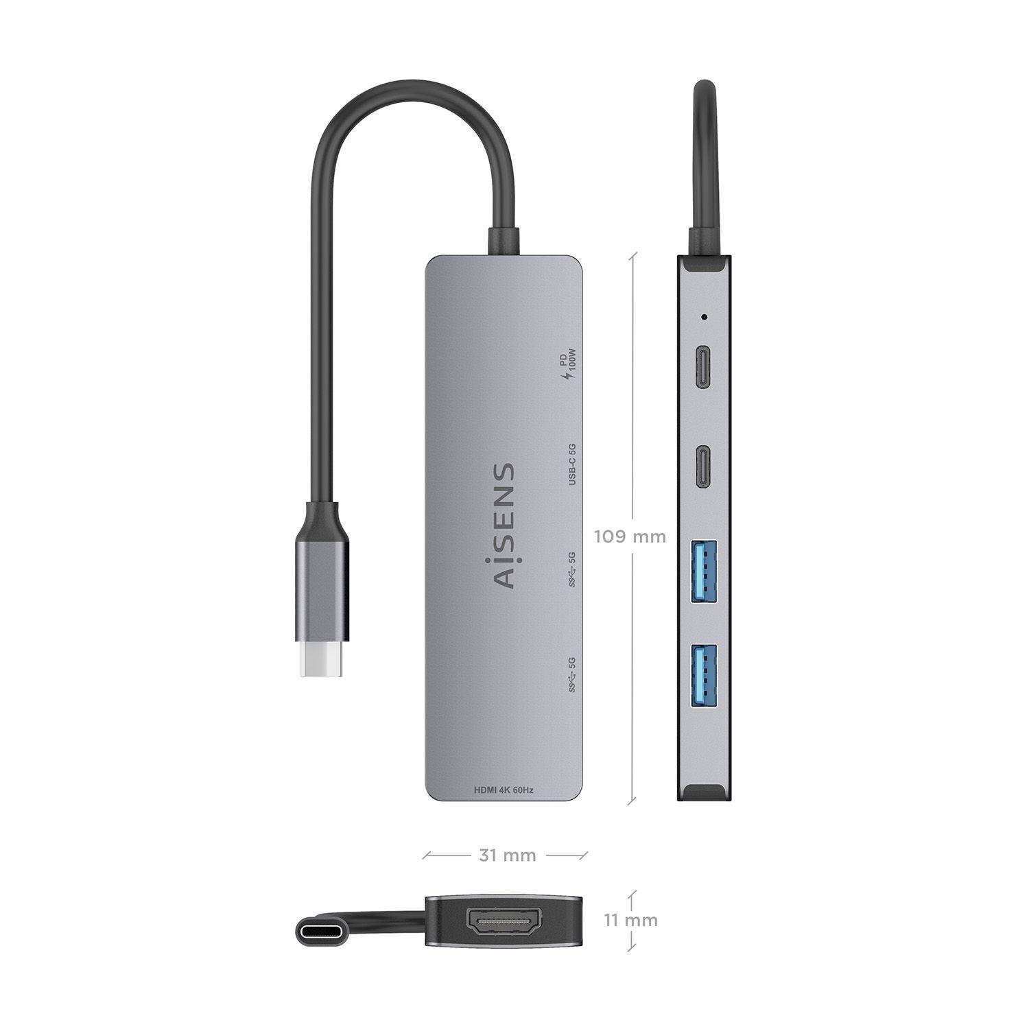 Dock USB-C AISENS ASUC-5P028-GR (0,15 m - Cinzento), miniatura 4