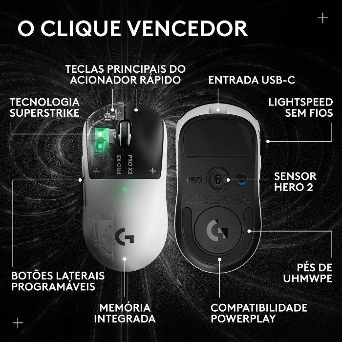 Rato LOGITECH G PRO X2 SUPERSTRIKE (Mão direita - 44000 DPI - Ótico - Preto/Branco) — miniatura 4