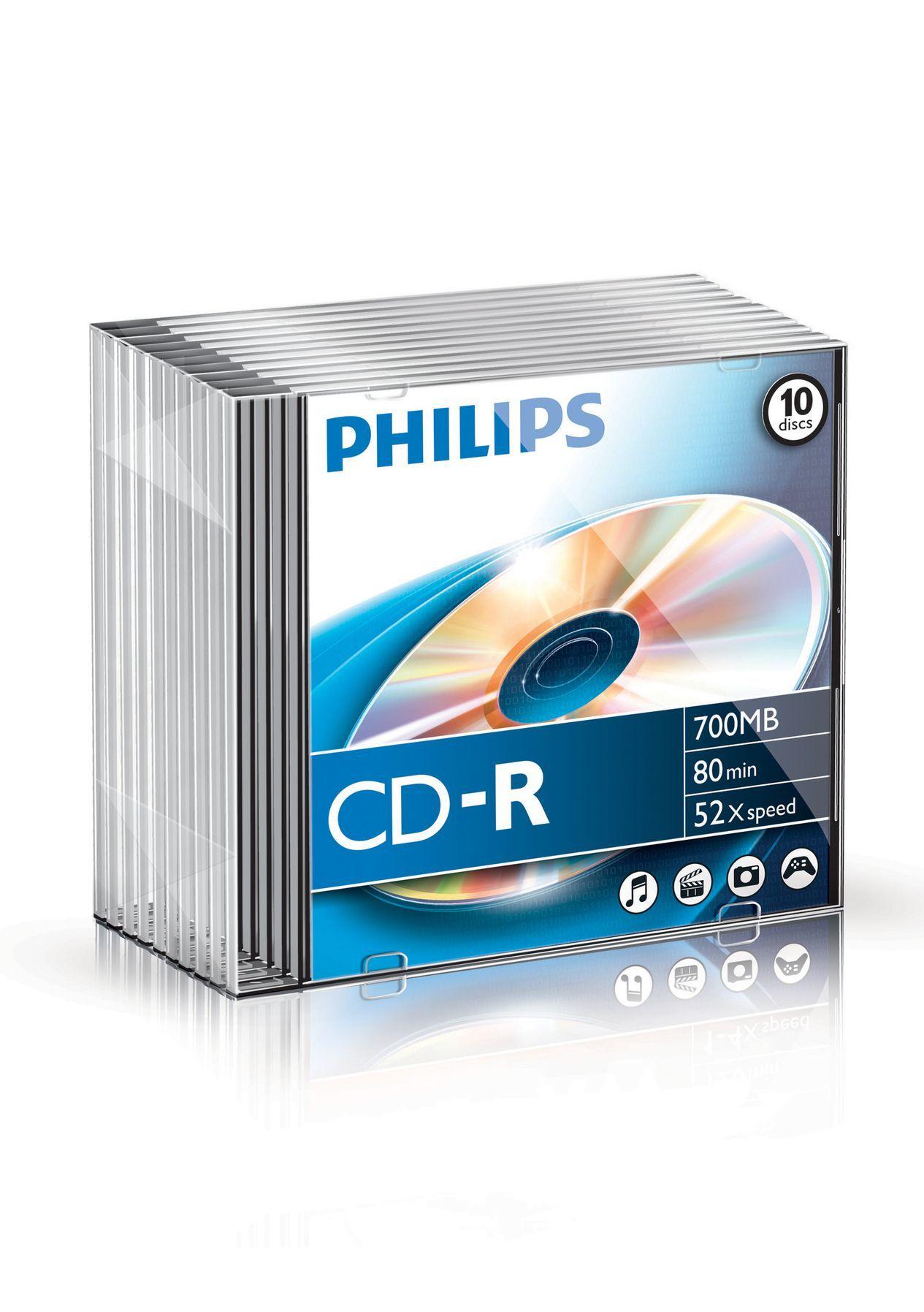 CD-R PHILIPS CR7D5NS10/00 (700 MB - 80 min - 52x - Pack de 10 - Caixa Slim)