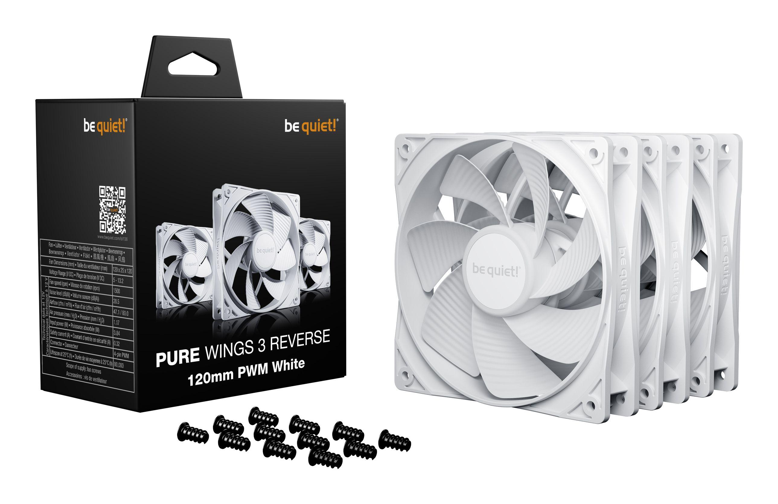 Ventoinhas para Caixa de PC BE QUIET! Pure Wings 3 120 mm PWM Reverse White Triple-Pack (3,84 W - Branco), miniatura 3