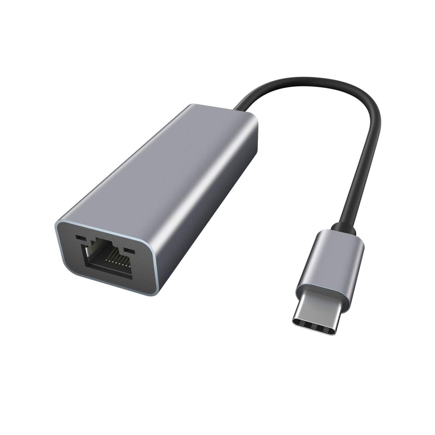 Adaptador de Rede EWENT EW9818 (USB Type-C - 1000 Mbit/s - Preto e Cinzento)