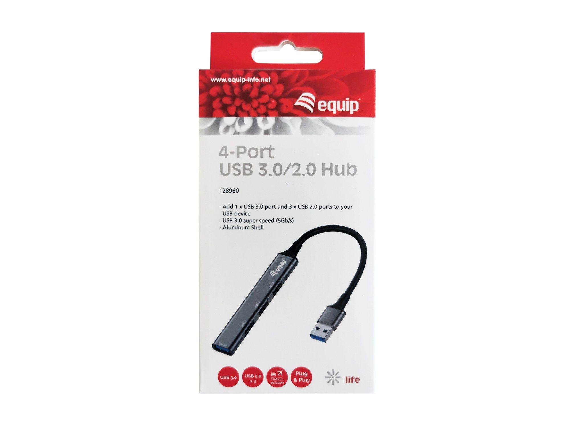 Hub USB EQUIP 128960 (0,15 m - USB 3.2 Gen 1 Type-A - USB 2.0, USB 3.2 Gen 1 Type-A - Preto e Cinzento), miniatura 4