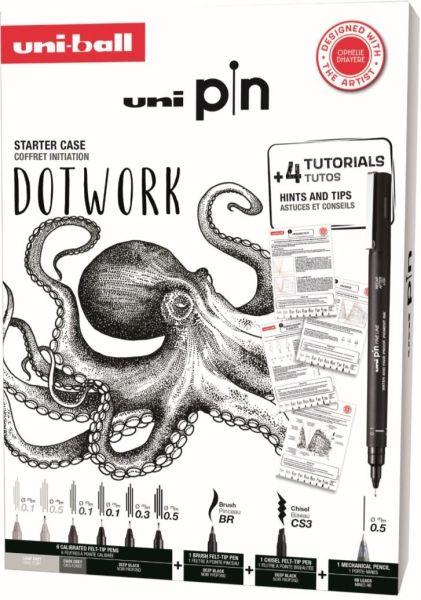 Conjunto de Desenho UNIBALL Uni Pin Dotwork (pontas 0,1, 0,3, 0,5, pincel e CS3)