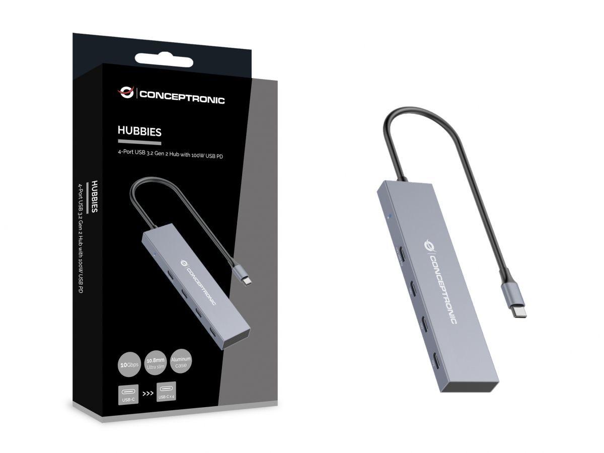 Hub USB-C CONCEPTRONIC HUBBIES14G (0,25 m - Cinzento) — miniatura 2