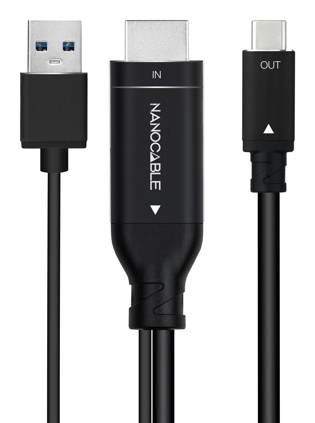 Cabo Conversor HDMI para USB-C NANOCABLE 10.15.4354 (1,8 m - USB Type-C - HDMI + USB Type-A - Preto) — miniatura 2