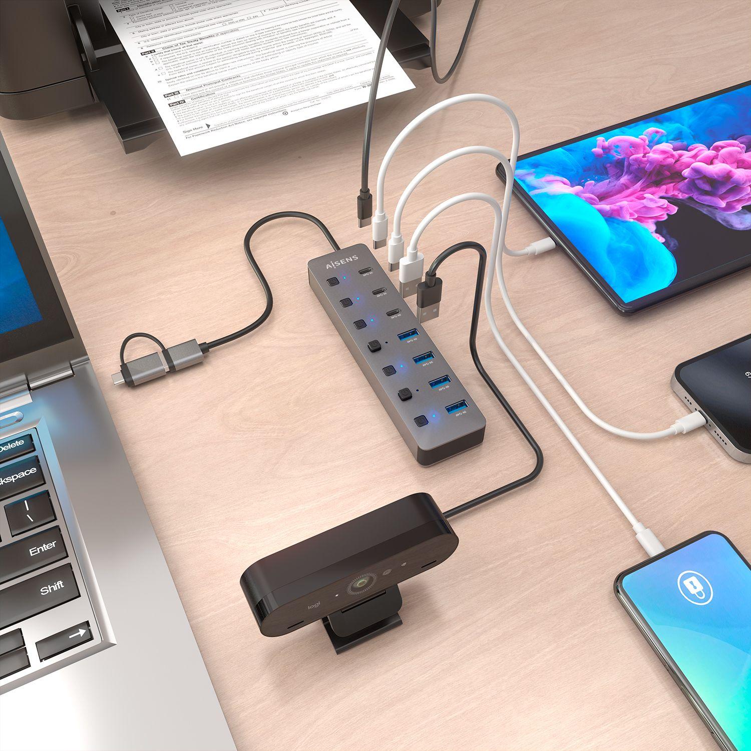 Hub USB AISENS ASUC-8P043-GR (0,3 m - Cinzento), miniatura 6