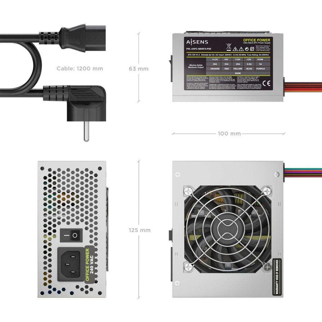Fonte de Alimentação AISENS ASPC-500SFX-PSE (SFX - 500 W - AC - Prateado), miniatura 3