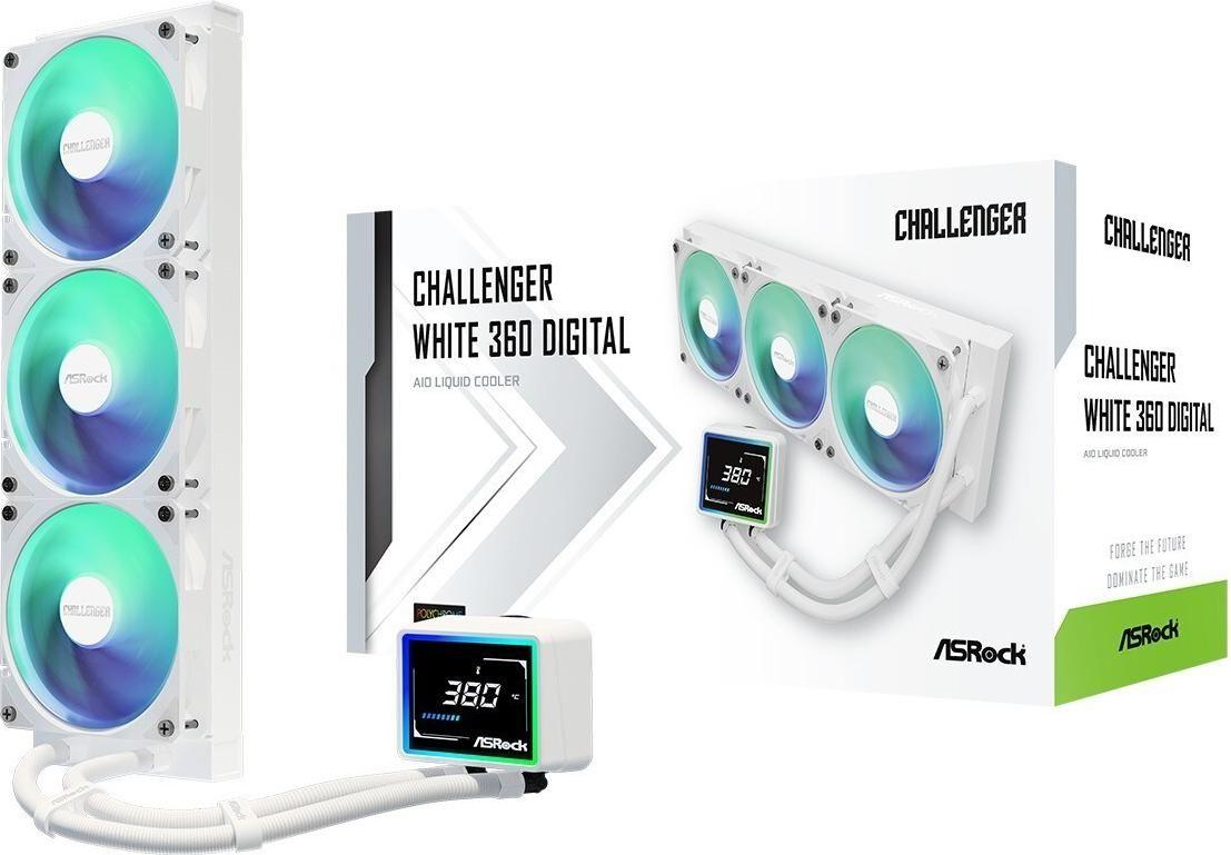 Sistema de Arrefecimento Líquido ASROCK Challenger 360 Digital ARGB (Âmbar, Azul, Verde, Vermelho - Branco)