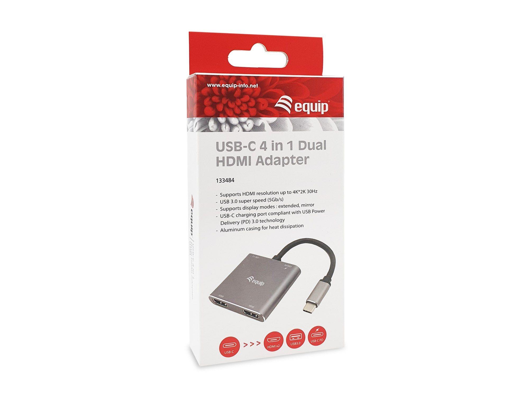 Adaptador USB-C Multiporta EQUIP 133484 (0,15 m - Prateado) — miniatura 4