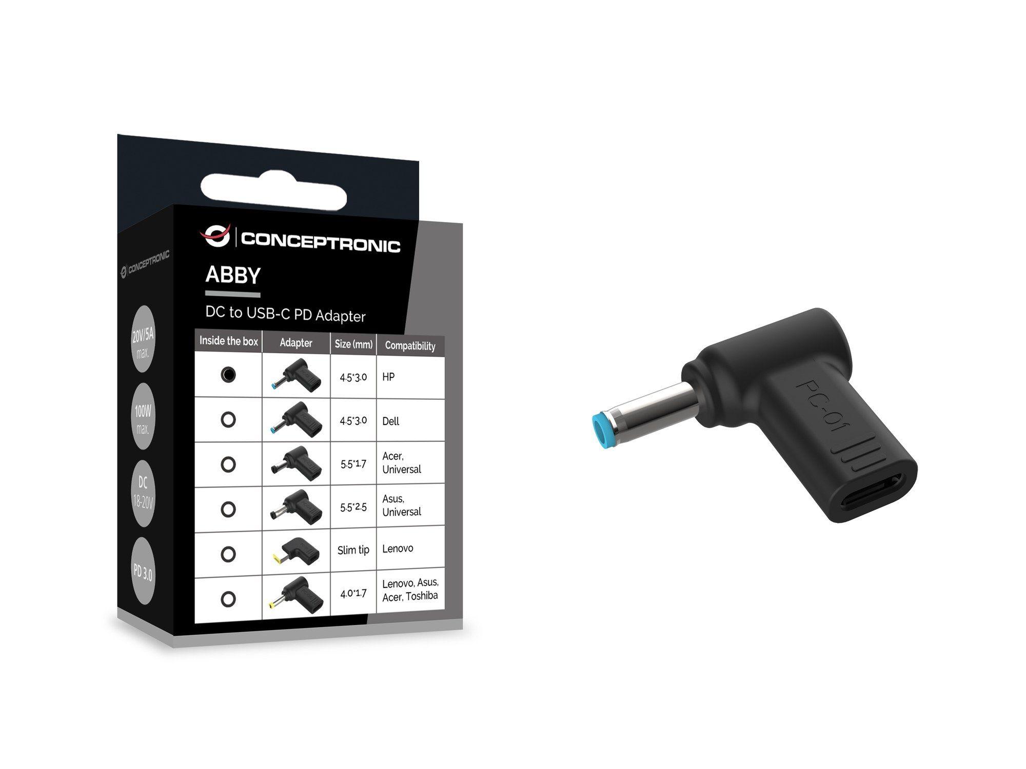 Adaptador de Alimentação USB-C para Portátil CONCEPTRONIC ABBY15PC01 (HP - USB-C para HP 4,5 x 3,0 mm - Preto), miniatura 3