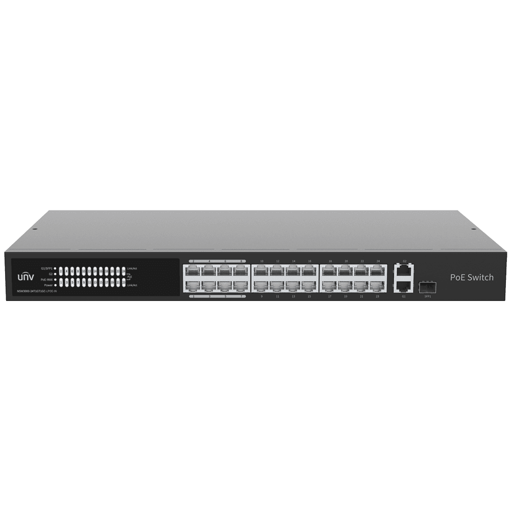 Switch Gerível UNIVIEW UV-NSW3000-24T1GT1GC-LPOE-IN (24 x RJ45 10/100 Mbps - L2 - Rack - Preto)