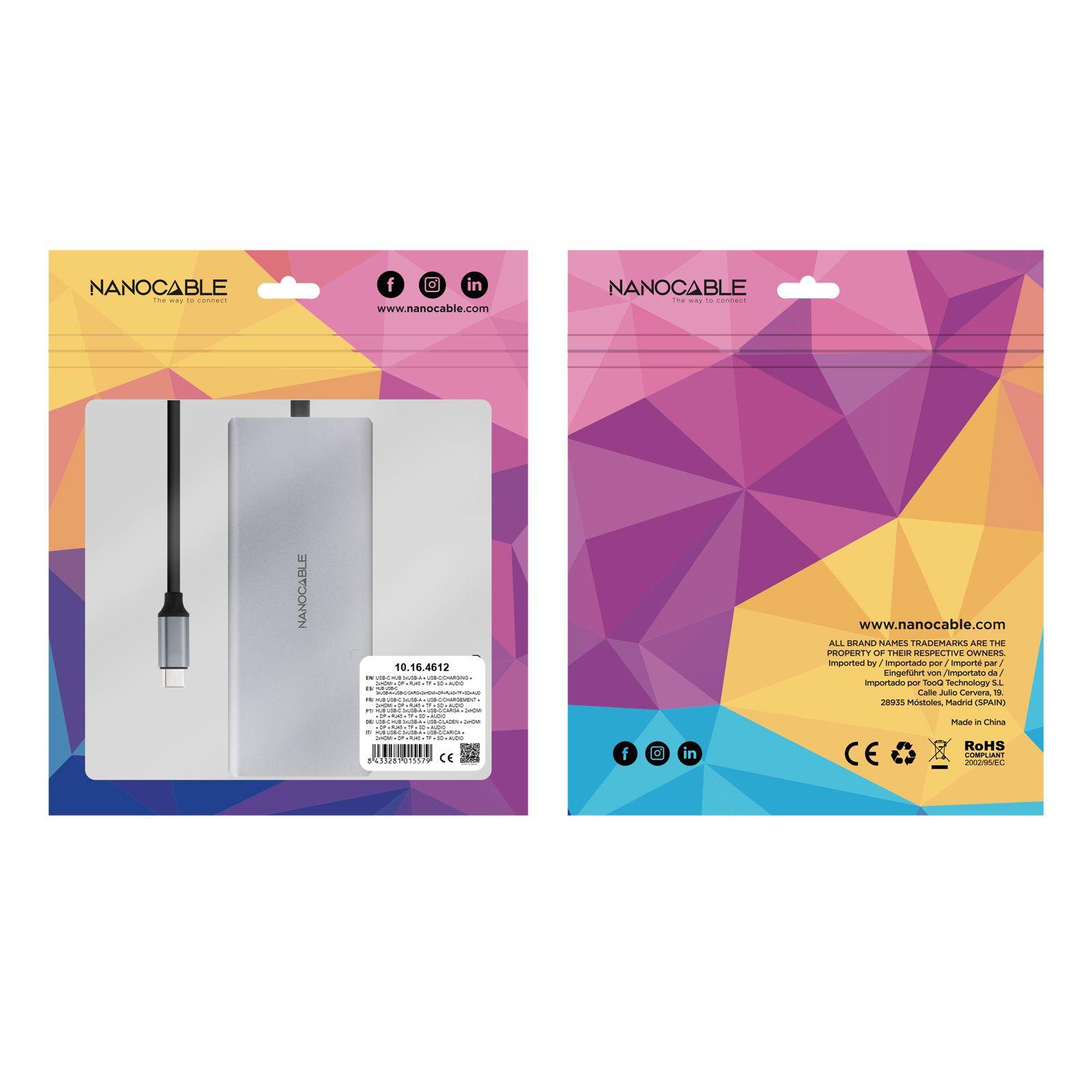 Hub USB-C NANOCABLE 10.16.4612 (0,18 m - Cinzento) — miniatura 6