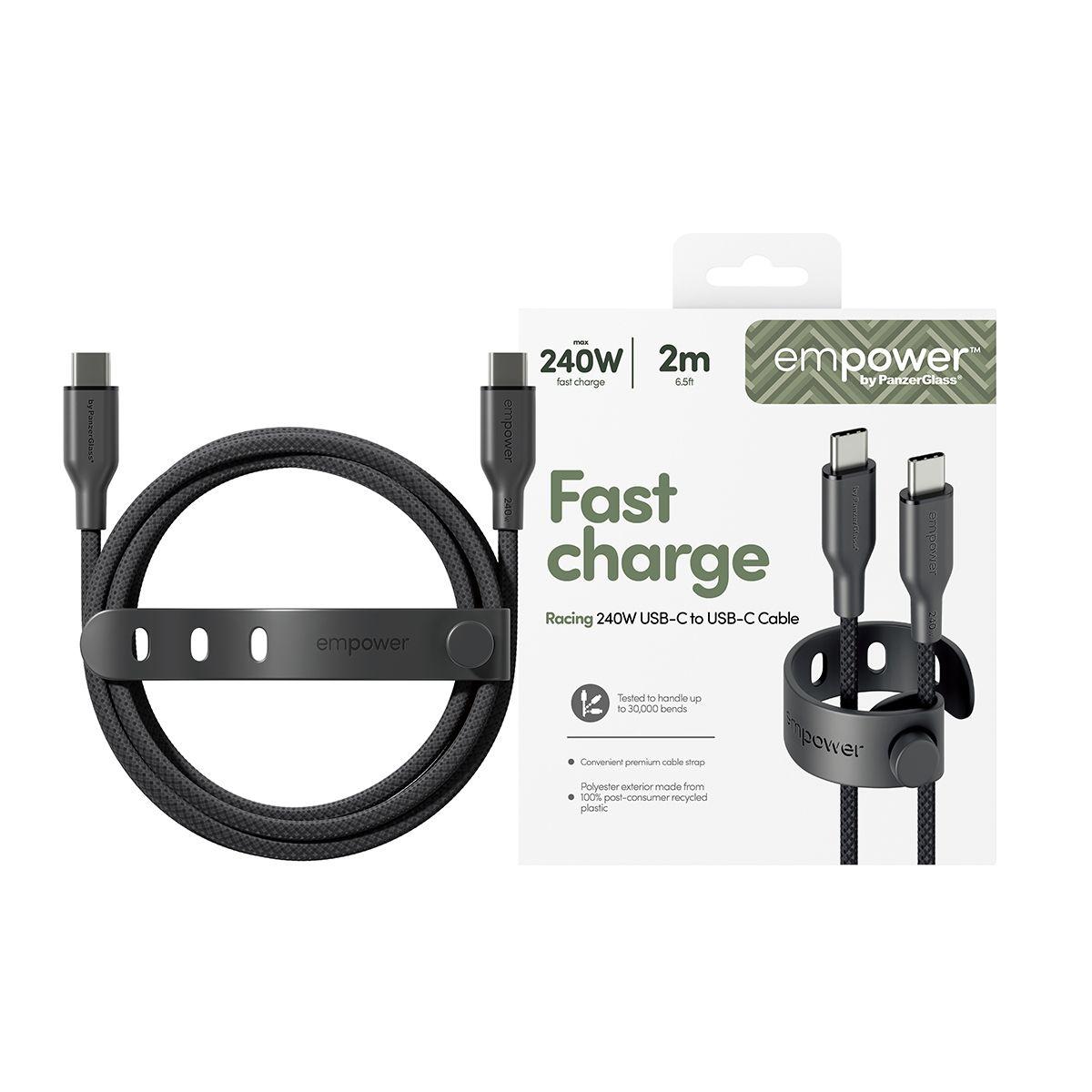 Cabo USB-C PANZERGLASS empower Racing 240W USB-C para USB-C (2 m - Preto) — miniatura 2