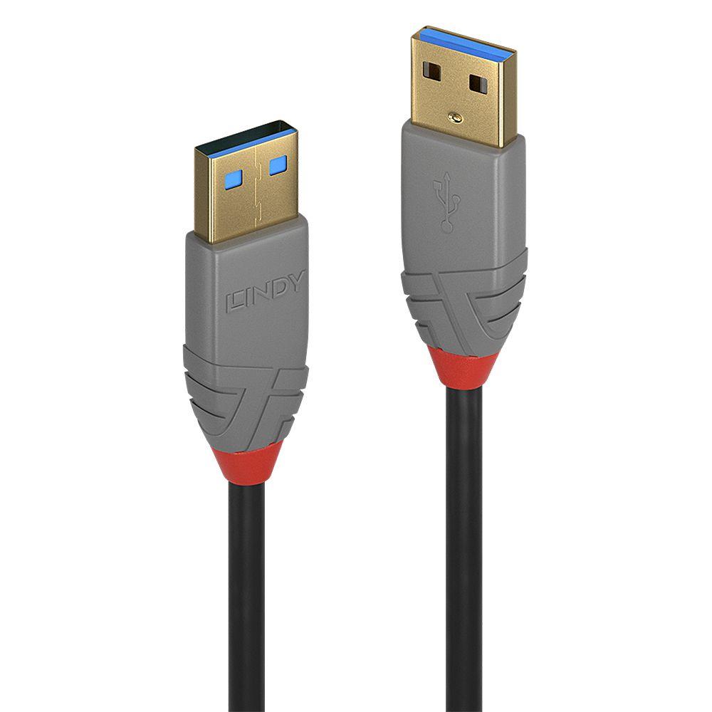 Cabo USB LINDY 36754 (5 m - USB-A macho - Preto e Cinzento)