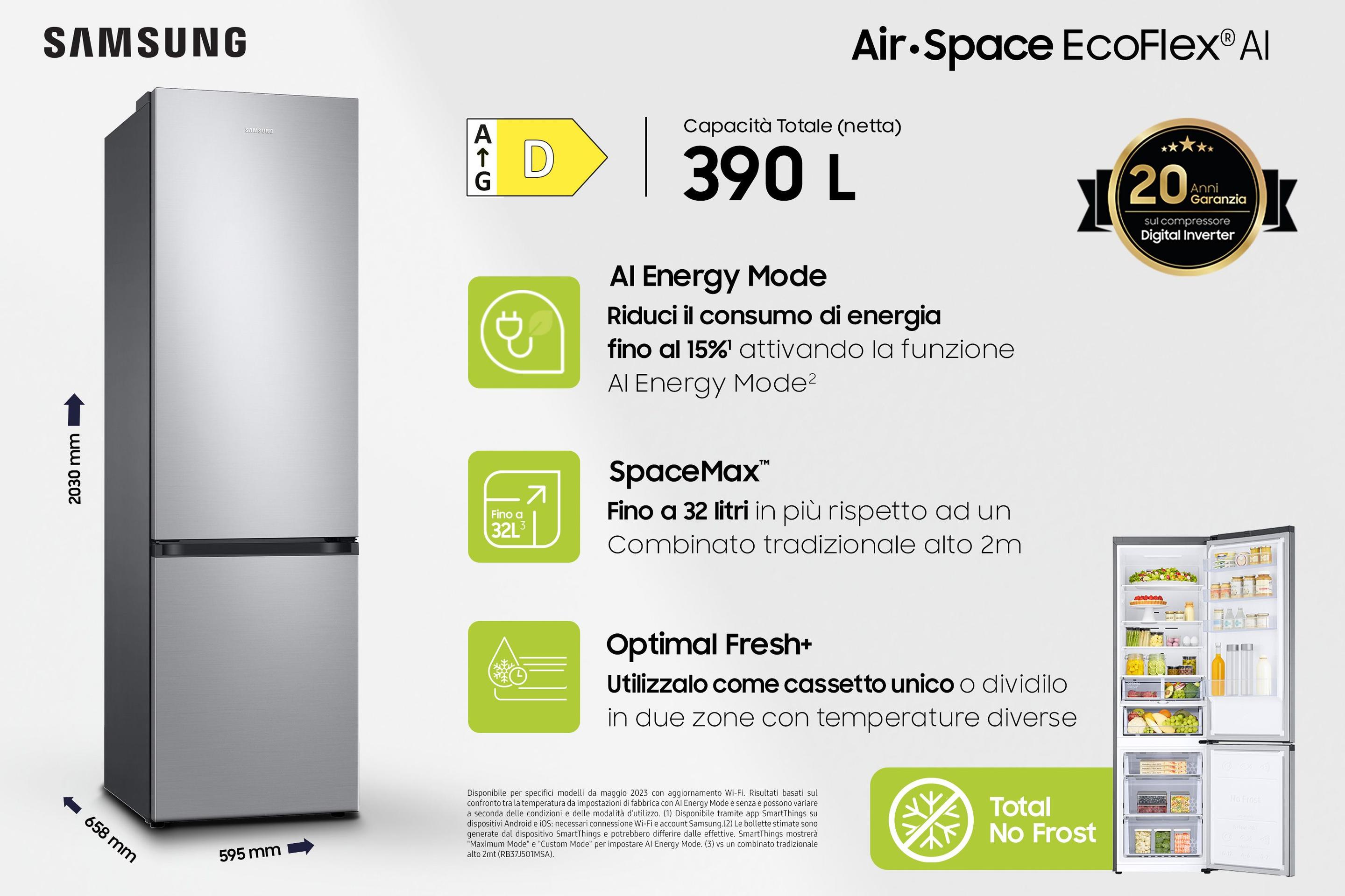 Frigorífico Combinado Independente SAMSUNG RB38C603DSA/EF (390 l - 203x59,5x65,8 cm - 60 cm - Inox) — miniatura 3