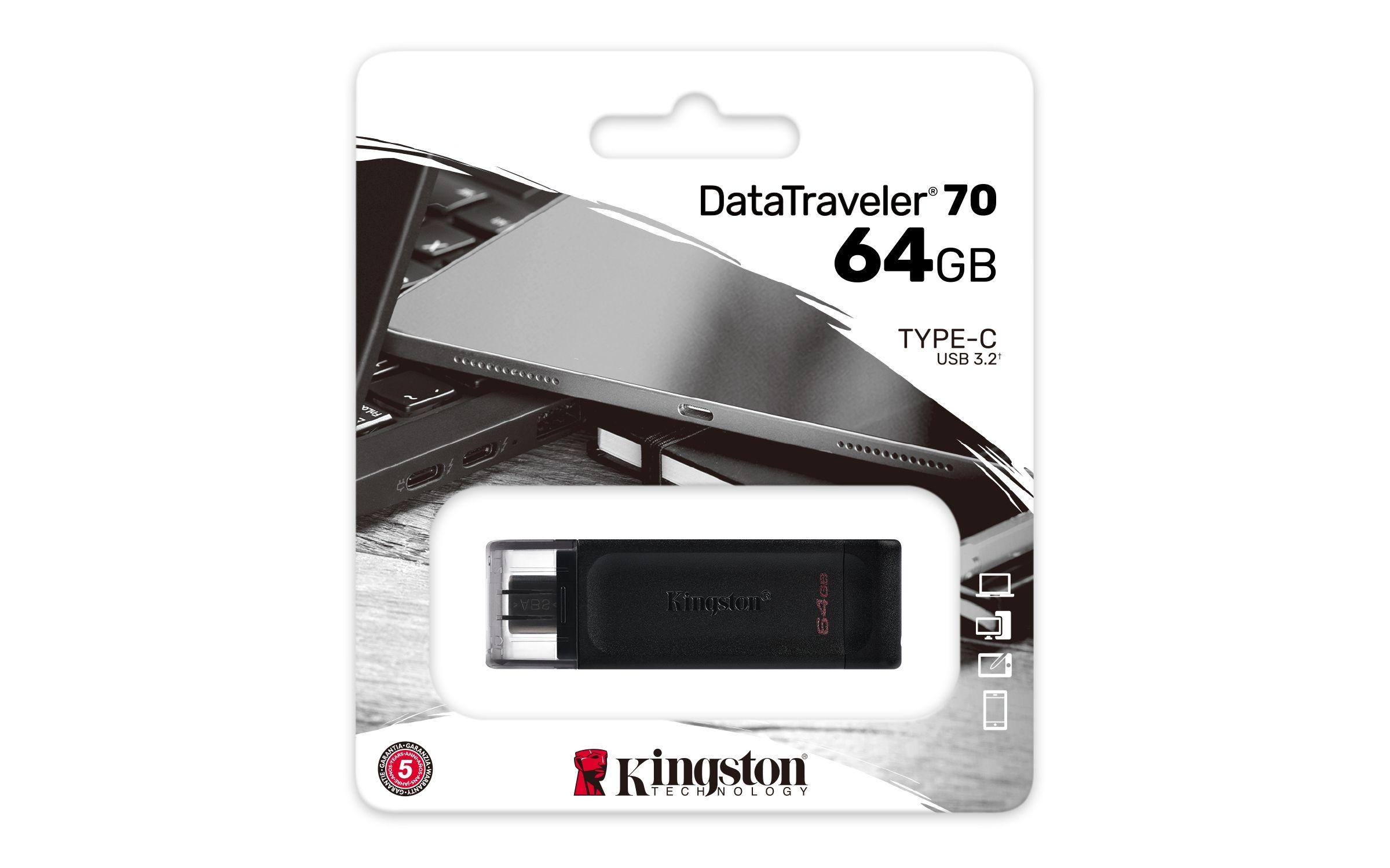 Pen USB KINGSTON DataTraveler 70 DT70/64GB (64 GB - USB Type-C - 3.2 Gen 1 - Preto), miniatura 5