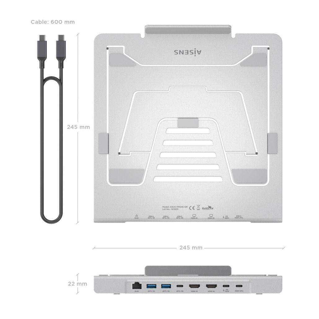 Suporte para Portátil e Tablet AISENS ASUC-7P046-GR (USB Type-C para USB Type-C - Cinzento) — miniatura 5