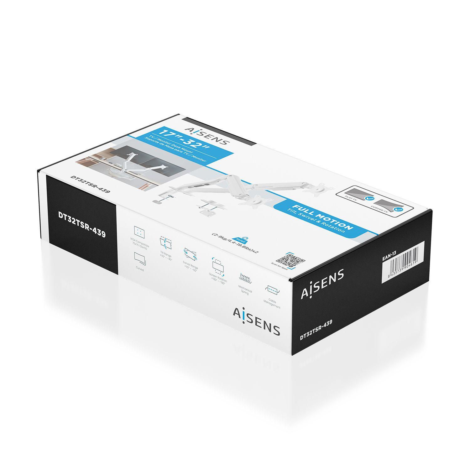 Suporte de Secretária AISENS DT32TSR-439 (100 x 100 mm - 75 x 75 mm - 81,3 cm - Branco), miniatura 5