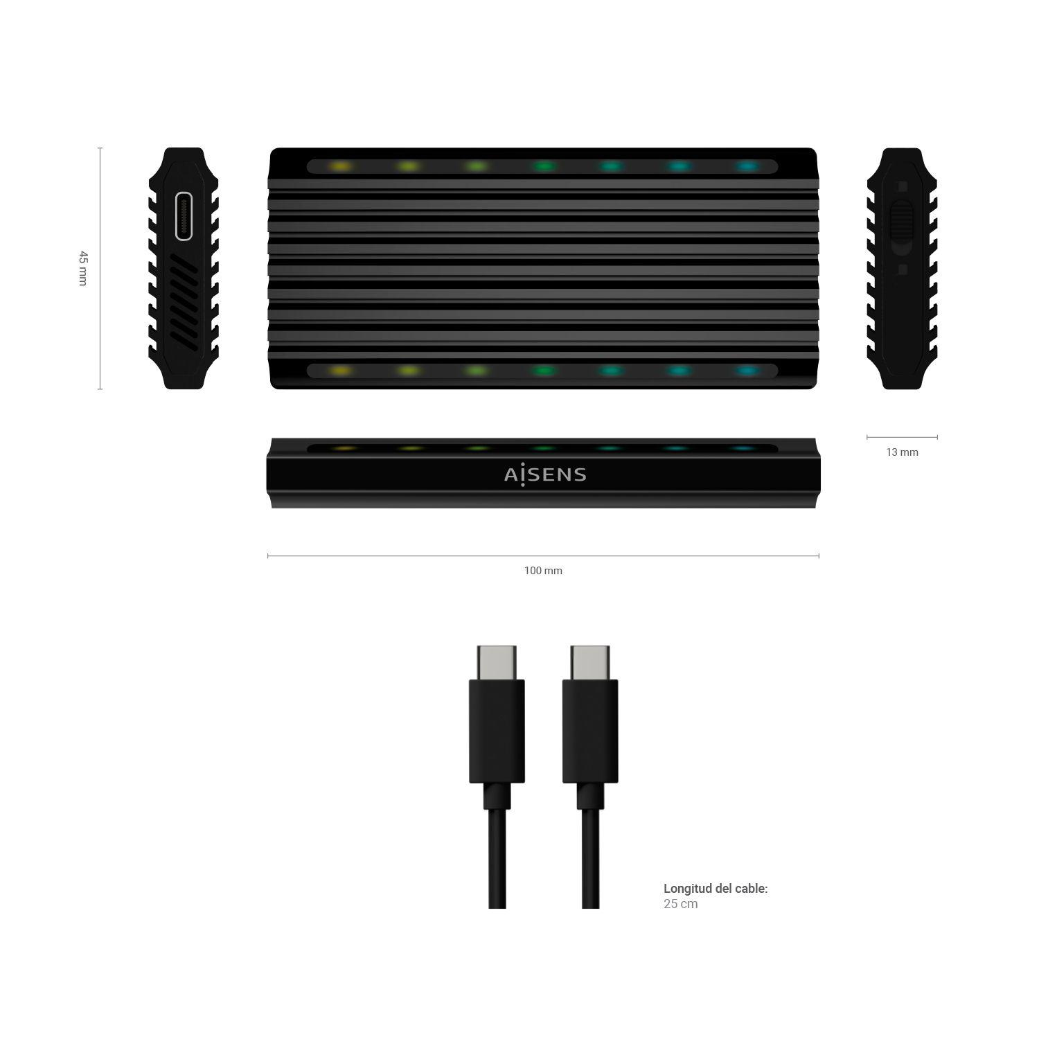 Caixa Externa M.2 SSD AISENS ASM2-RGB012B (M.2 - USB-C USB 3.2 Gen 2 - Preto) — miniatura 4