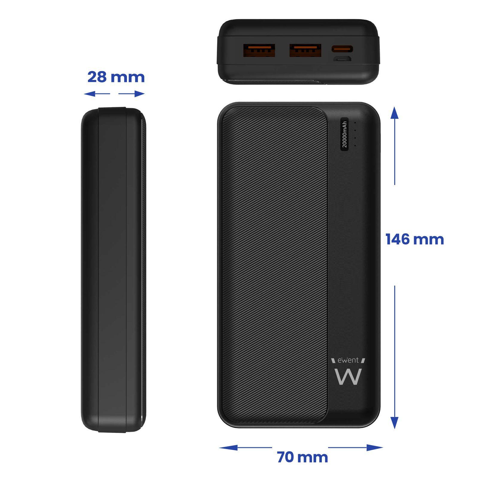 Powerbank EWENT EW1163 (20000 mAh - Até 22,5 W - Micro-USB + USB Type-C - Preto), miniatura 2