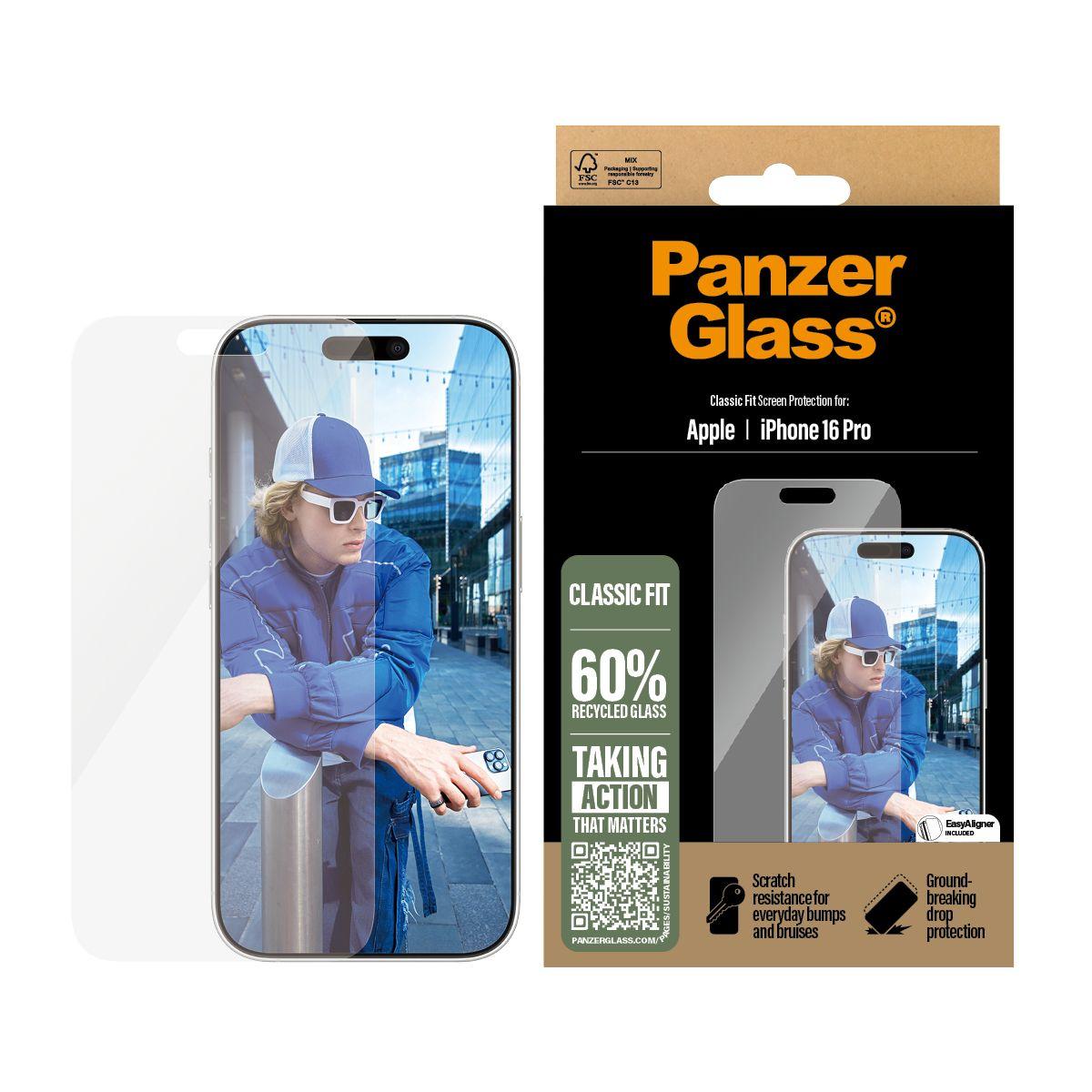 Película de Proteção de Ecrã PANZERGLASS Classic Fit para iPhone 16 Pro (Apple - Transparente) — miniatura 2