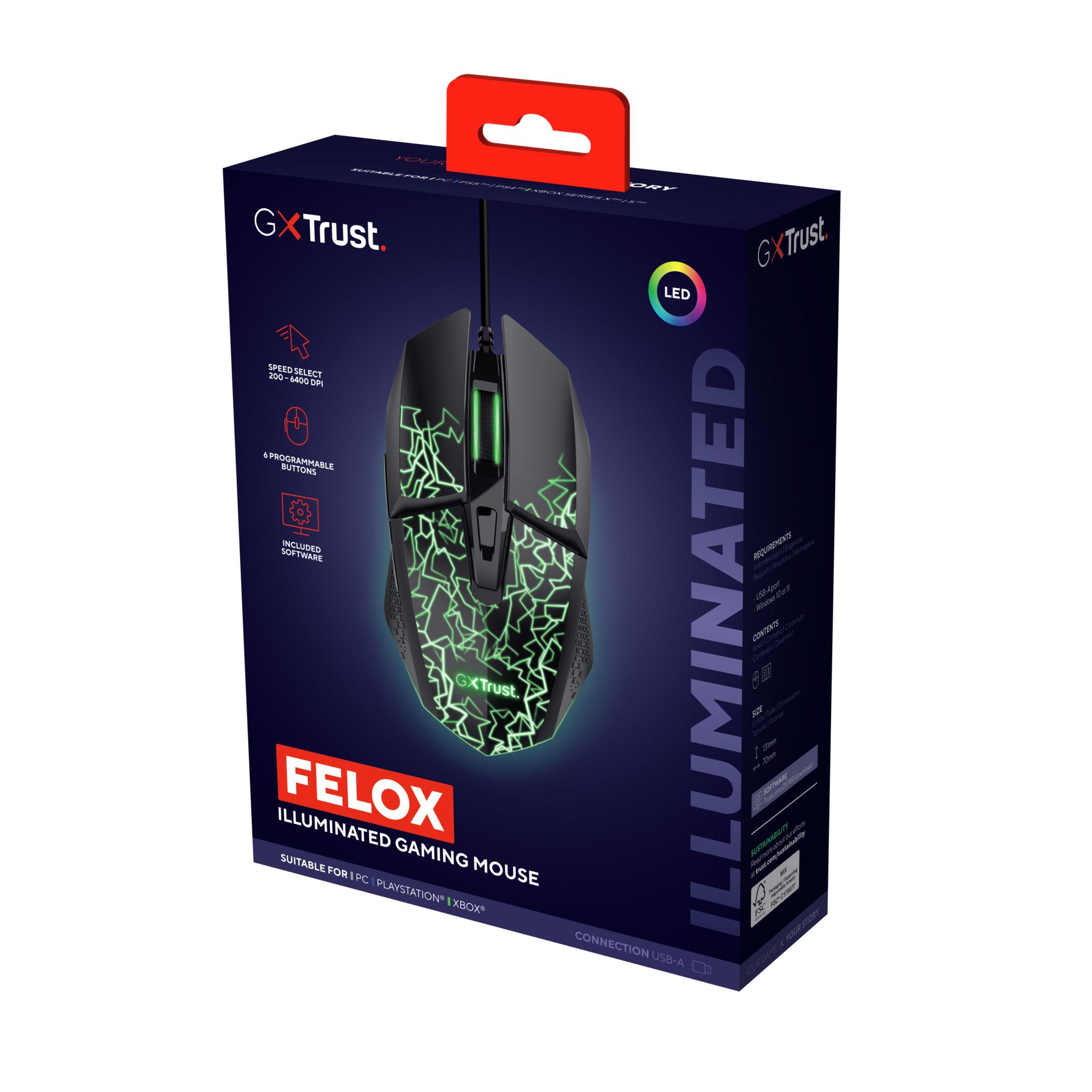 Rato Gaming TRUST GAMING GXT 113 Felox (Mão direita - 6400 DPI - Ótico - Preto), miniatura 6
