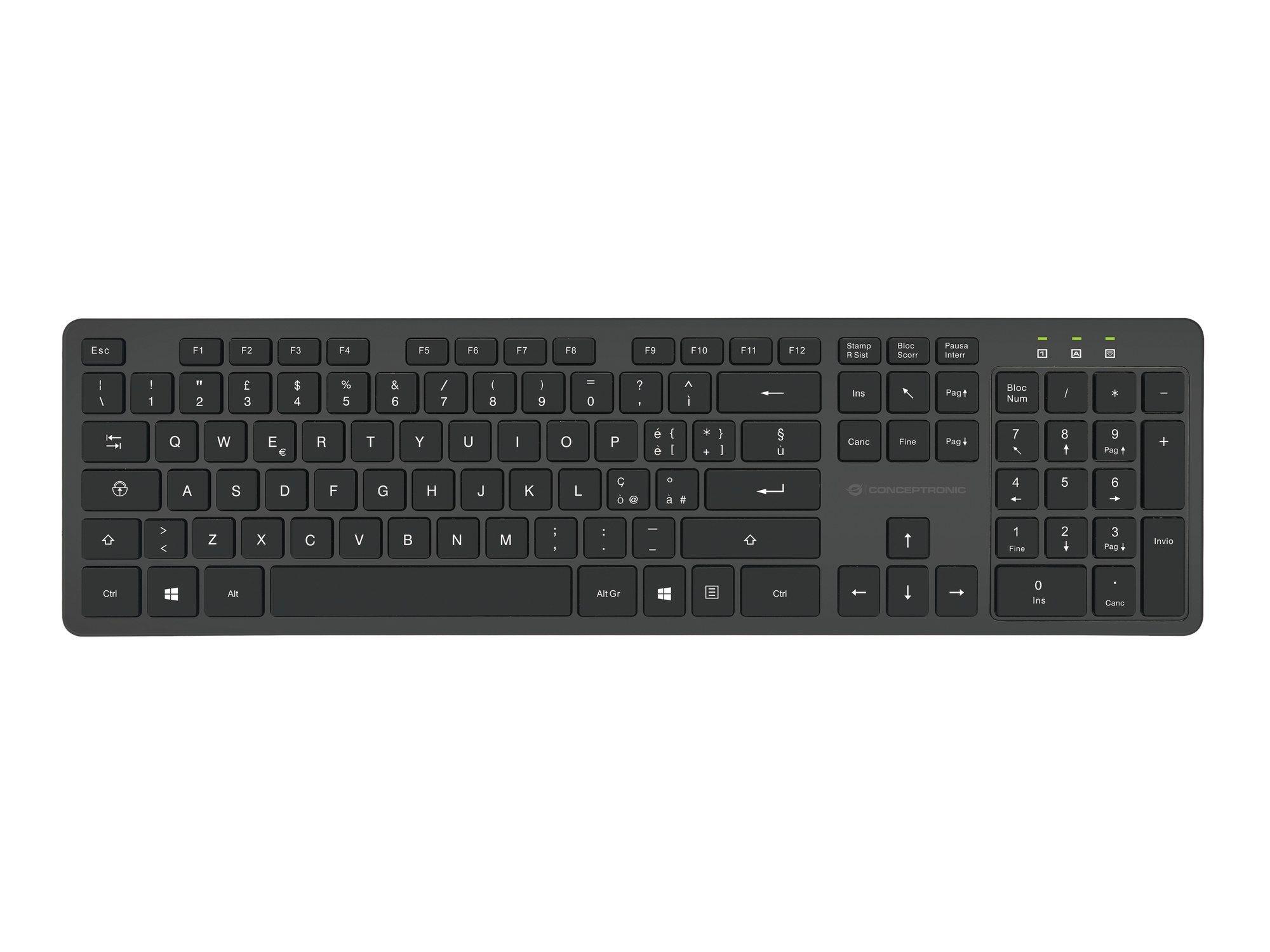 Teclado CONCEPTRONIC ORAZIO01IT (Italiano - Tamanho completo - RF Wireless - Preto), miniatura 2