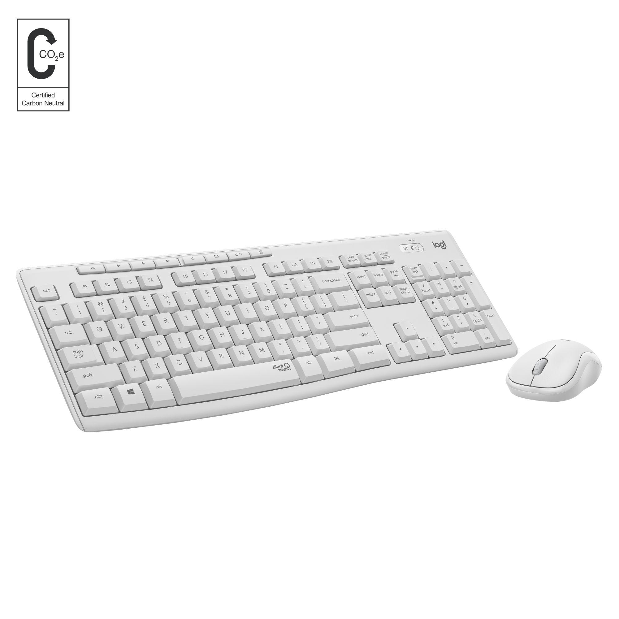 Conjunto de Teclado e Rato LOGITECH MK295 Silent (Suíço - Tamanho completo - RF Wireless - Branco)