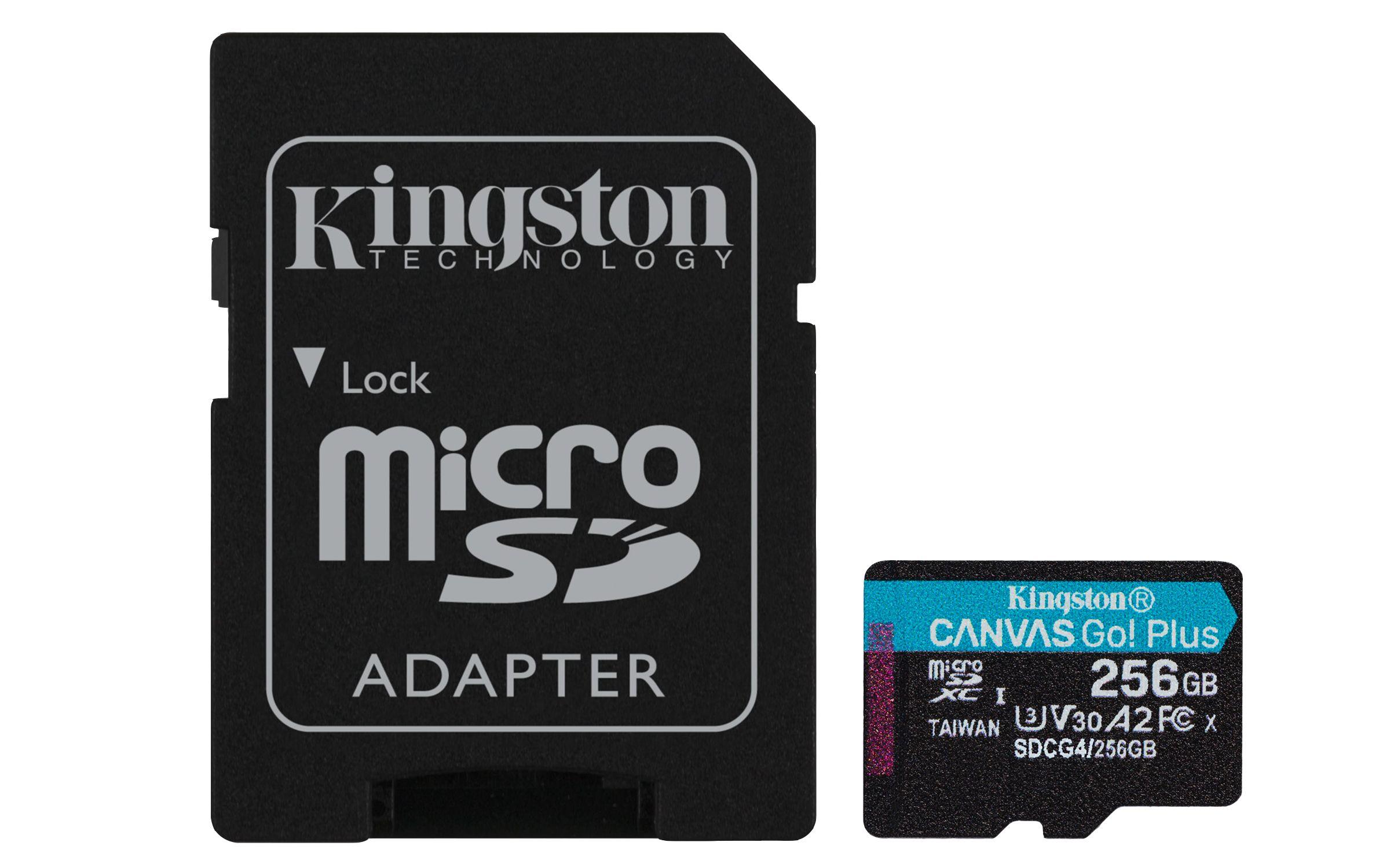 Cartão de Memória KINGSTON Canvas Go! Plus Gen4 SDCG4/256GB (256GB - Classe 10 - Até 200 MB/s - Preto e Turquesa)
